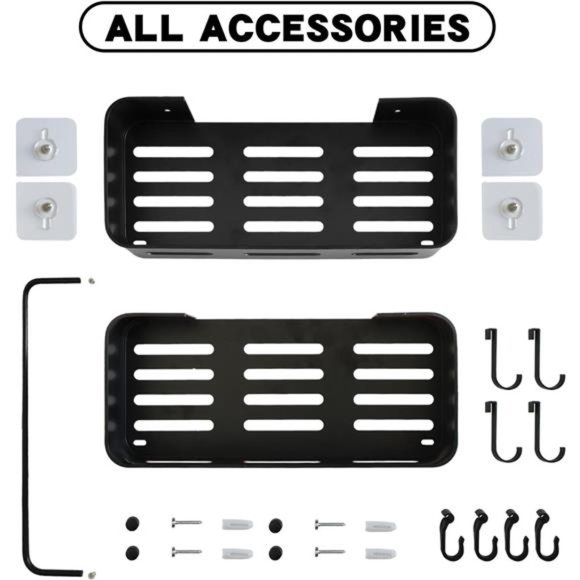 Black Shower Caddy Shelf Organizer, Bathroom Organizers, 2 Pack with 8 hooks - Picture 7 of 8